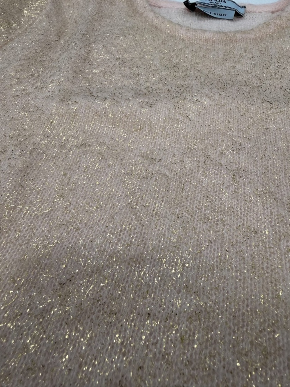 Prada Milano Blush Pink Gold Foil Mohair Short Sleeve Knit Top Size 38 Italy - Picture 6 of 6